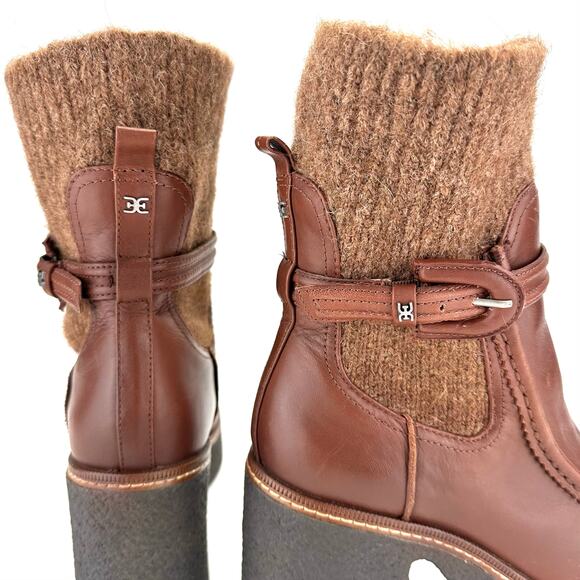 Sam Edelman Sidney Chunky Platform Bootie Size 10M Brown Leather Australian Wool - Picture 9 of 15